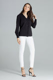 Black Frill Trim Shirt with Heart Neckline and Pleated Cuffs