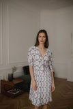 Spring Midi Dress with Kimono Sleeves and V Neckline