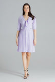 Purple Midi Dress with Kimono Sleeves and V Neckline