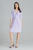Purple Midi Dress with Kimono Sleeves and V Neckline