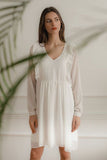 Flowy Chiffon Midi Dress with Ruffled Sleeves and Frills
