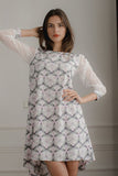 Elegant Midi Dress with Long Mesh Sleeves and Pockets
