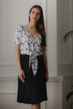 Patterned Short Shirt with Heart Neckline and Tie Detail
