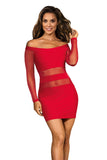 Seductive Red Microfiber Dress with Tulle Cut-Outs