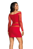 Seductive Red Microfiber Dress with Tulle Cut-Outs