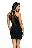 Elegant Black Dress with Unique Neckline and Tulle Back