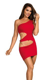 Stunning Red Microfiber Dress with Silver Ring Detail