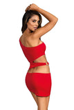 Stunning Red Microfiber Dress with Silver Ring Detail