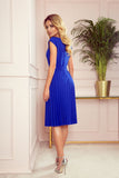 Cornflower Blue Pleated Dress with Belt and Short Sleeves
