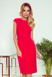 Elegant Red Midi Dress with Belt and Short Sleeves