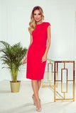 Elegant Red Midi Dress with Belt and Short Sleeves