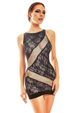 Seductive Black Bodycon Dress with Floral Lace Design