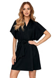 Elegant Tie-Waist Kimono Negligee with Piping Detail