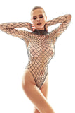 Intriguing Long Sleeve Mesh Bodysuit with Thong Cut