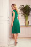 Pleated Short Sleeve Dress with Belt in Bottle Green