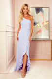 Light Heather Long One Shoulder Dress with Side Zipper