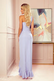 Light Heather Long One Shoulder Dress with Side Zipper