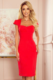 Elegant Red Midi Dress with Short Sleeves and Neckline
