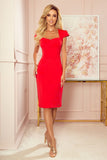 Elegant Red Midi Dress with Short Sleeves and Neckline
