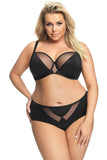 Elegant Black Bra with Golden V-Inserts and Soft Cups