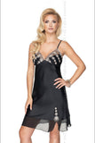 Elegant Black Satin Nightie with Nude Embroidery Details