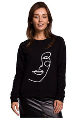 Ruffle Sleeve Sweatshirt with Unique Print - black / S