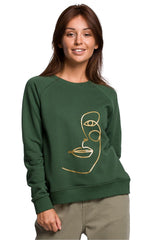 Ruffled Sleeve Sweatshirt with Unique Print - green / S