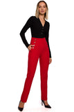 High-Waisted Slim-Fit Trousers with Decorative Studs