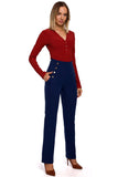 High-Waisted Slim-Fit Trousers with Decorative Studs