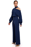 Elegant Slit Neckline Jumpsuit with Long Buffet Sleeves