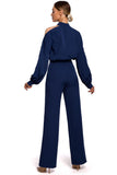 Elegant Slit Neckline Jumpsuit with Long Buffet Sleeves