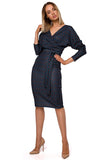 Elegant Knit Dress with Stylish Envelope Top and Belt