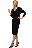 Envelope-Style Fitted Dress with Belted Waist