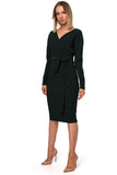Sensual Ribbed Knit Dress with Belted Envelope Top