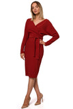 Sensual Ribbed Knit Dress with Envelope Top and Belt