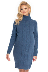 Plaid Turtleneck Long Sweater Dress - One Size Fits All - blue / one-size-fits-all