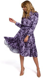 Romantic Flared Dress with Stand-Up Collar and Slit