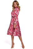 Romantic Flared Dress with Stand-Up Collar and Slit Back