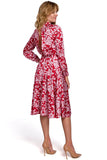 Romantic Flared Dress with Stand-Up Collar and Slit Back
