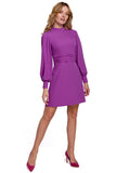 Elegant Stand-Up Collar Dress with Puffed Sleeves