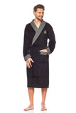 Elegant Men's Black Velour Bathrobe with Shawl Collar