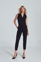 Black Heart-Shaped Sleeveless Jumpsuit with Collar - black / XL
