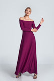Fuchsia Sensual Maxi Dress with Long Sleeves and Pleats