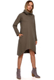 Cozy A-line Knitted Dress with High Collar and Asymmetrical Hem