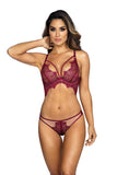 Burgundy Lace Semi-Corset Bra with Frayed Ends