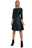 Classic Cut Artificial Leather Dress with Lined Detail