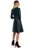 Classic Cut Artificial Leather Dress with Lined Detail