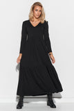 Elegant Long Sleeve Maxi Dress with Heart Neckline