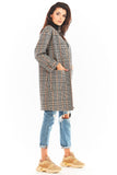 Checkered Straight Cut Coat with Pockets and Press Studs