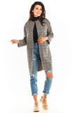 Checkered Straight Cut Coat with Pockets and Press Studs